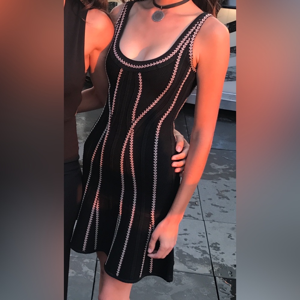 Herve Leger Elegant Black and Tan Dress